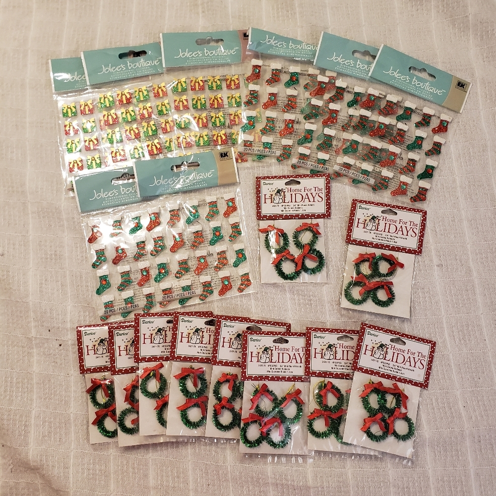 Mini stocking, presents, wreath stickers and craft decor